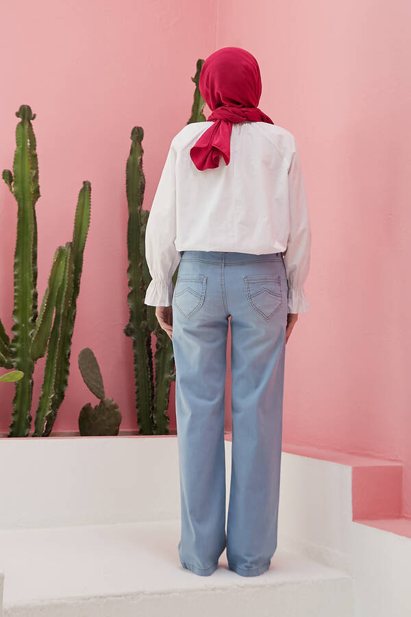 1062-Denim Bol paça Pantolon Mavi