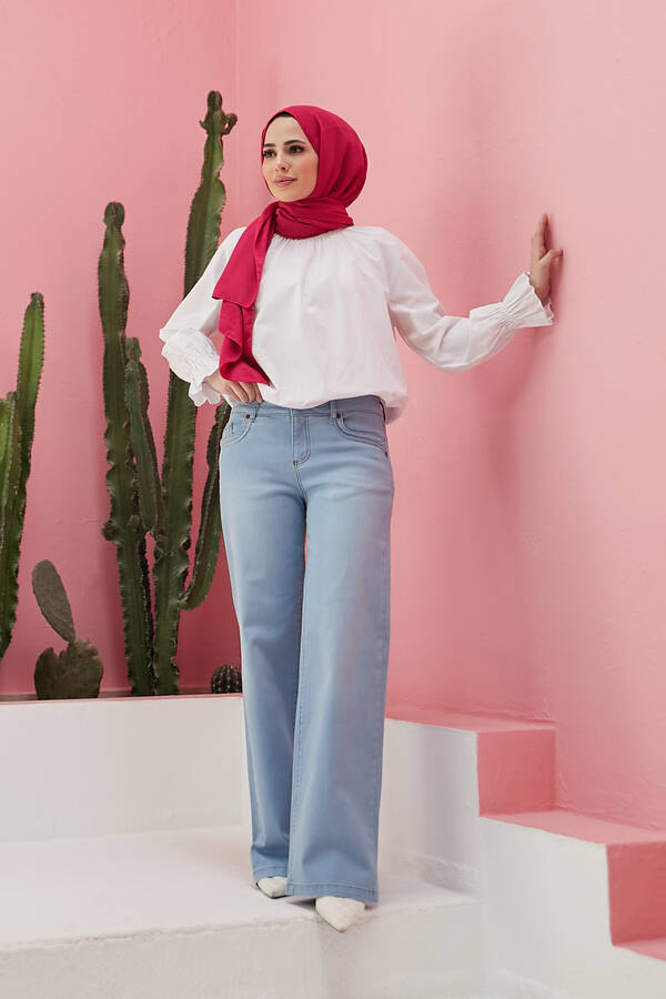 1062-Denim Bol paça Pantolon Mavi