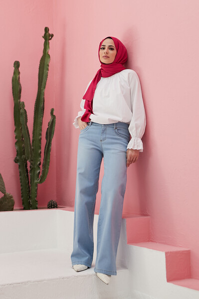 Neways - 1062-Denim Bol paça Pantolon Mavi