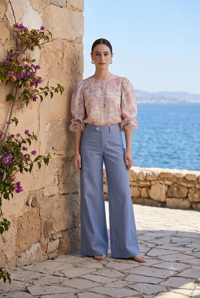 Neways - 1067-Denim Bol Paça Pantolon Mavi