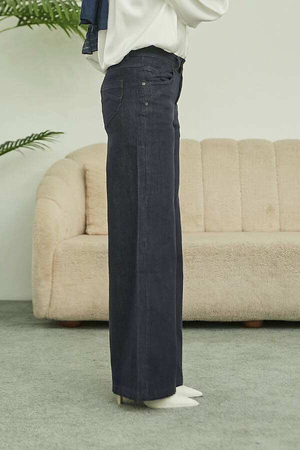 1067-Denim Bol Paça Pantolon Füme