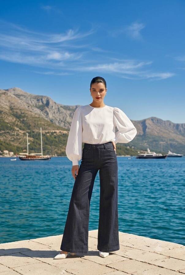 1067-Denim Bol Paça Pantolon Füme