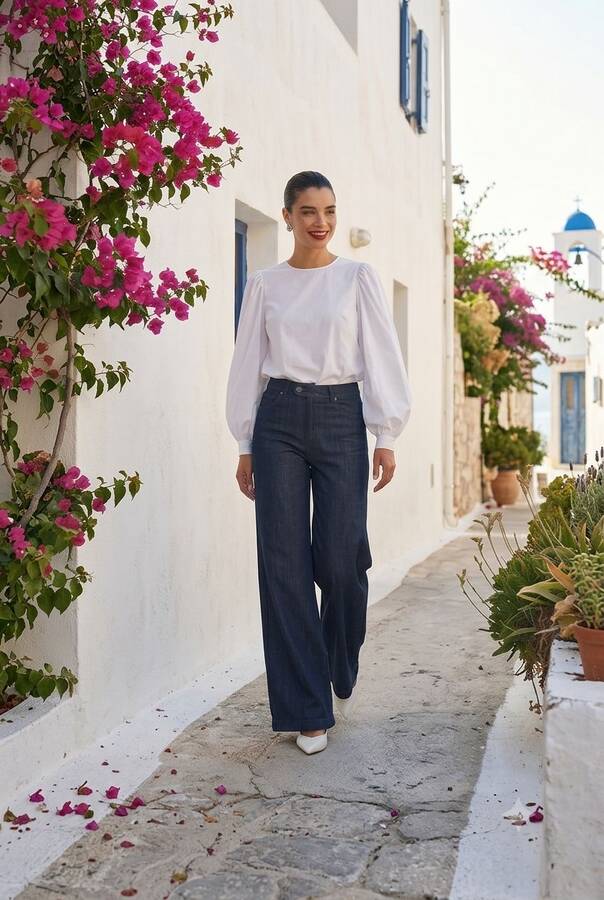1067-Denim Bol Paça Pantolon Füme