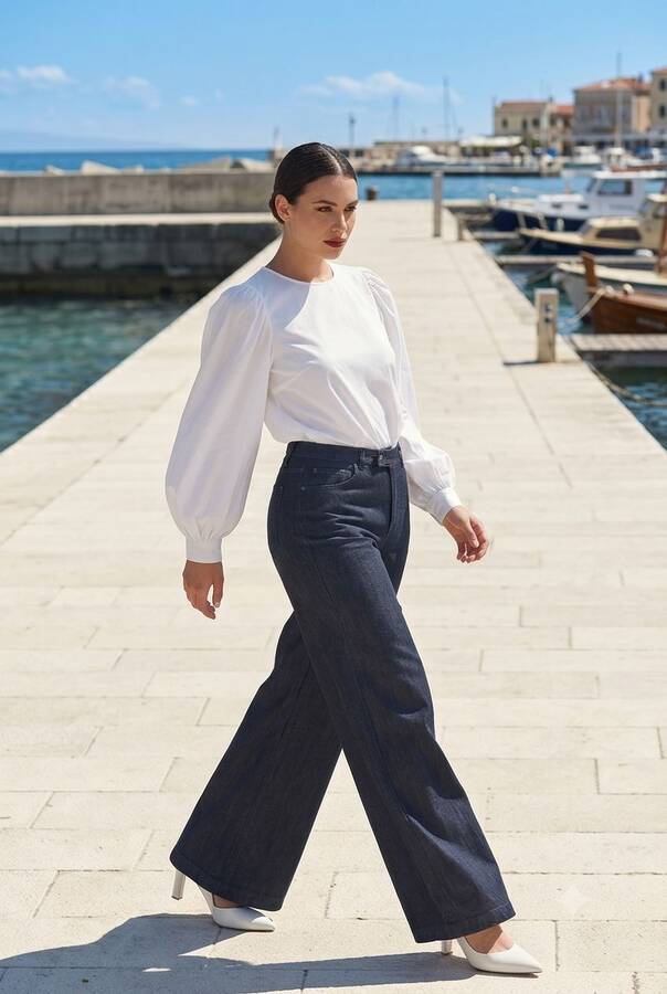 1067-Denim Bol Paça Pantolon Füme