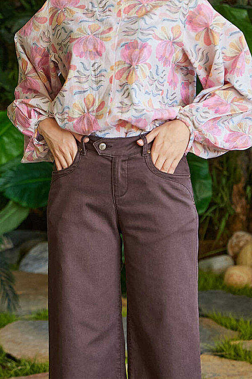 1067-Denim Bol Paça Pantolon Kahve - 7