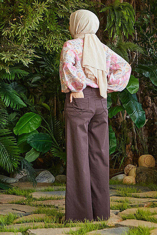 1067-Denim Bol Paça Pantolon Kahve - 10