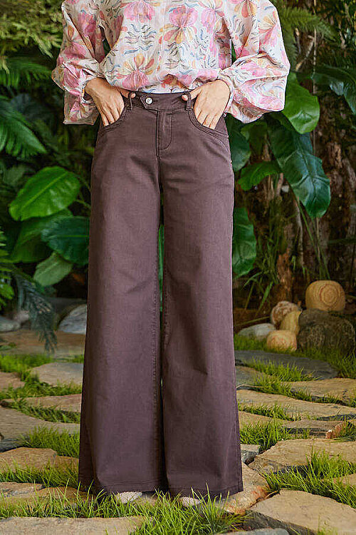 1067-Denim Bol Paça Pantolon Kahve - 8