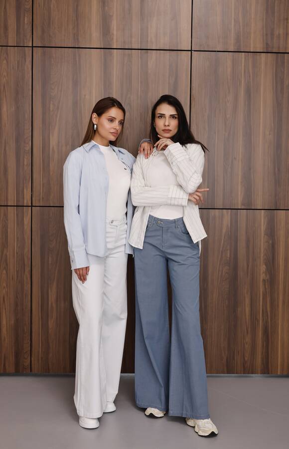 1067-Denim Bol Paça Pantolon Mavi