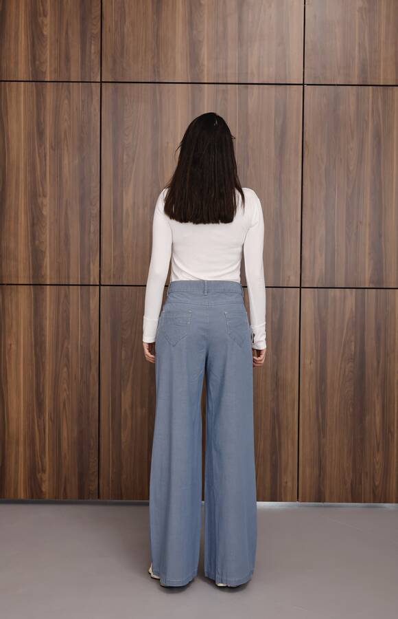 1067-Denim Bol Paça Pantolon Mavi