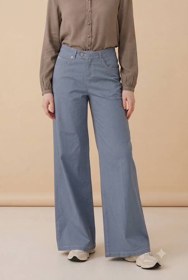 1067-Denim Bol Paça Pantolon Mavi