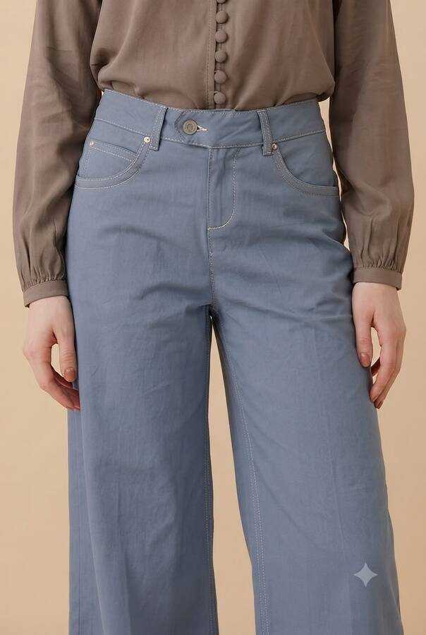 1067-Denim Bol Paça Pantolon Mavi