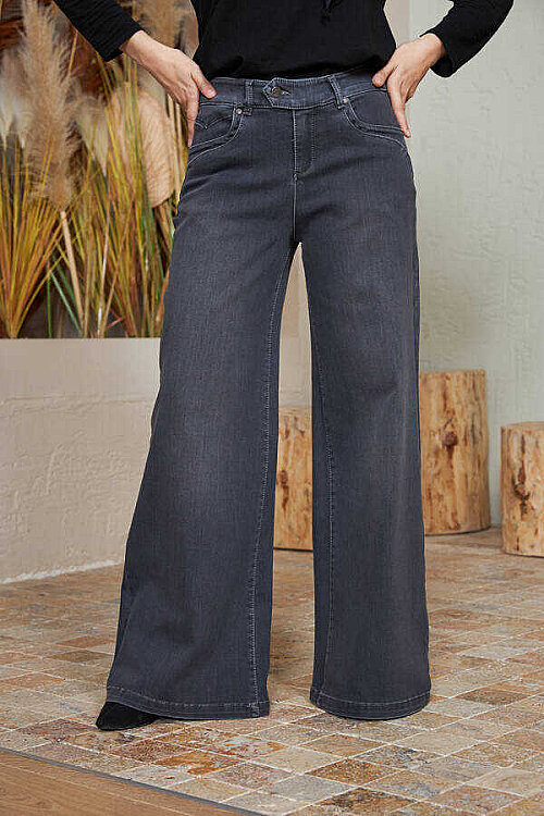 1067-Denim Bol Paça Pantolon Koyu Gri - 3