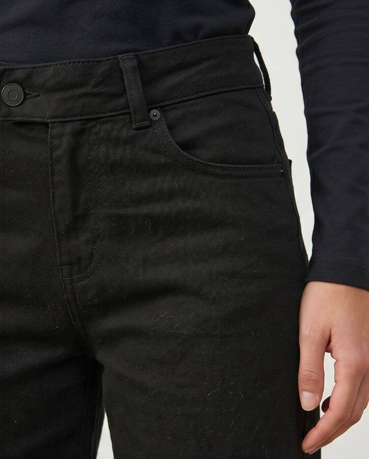 1067-Denim Bol Paça Pantolon Siyah