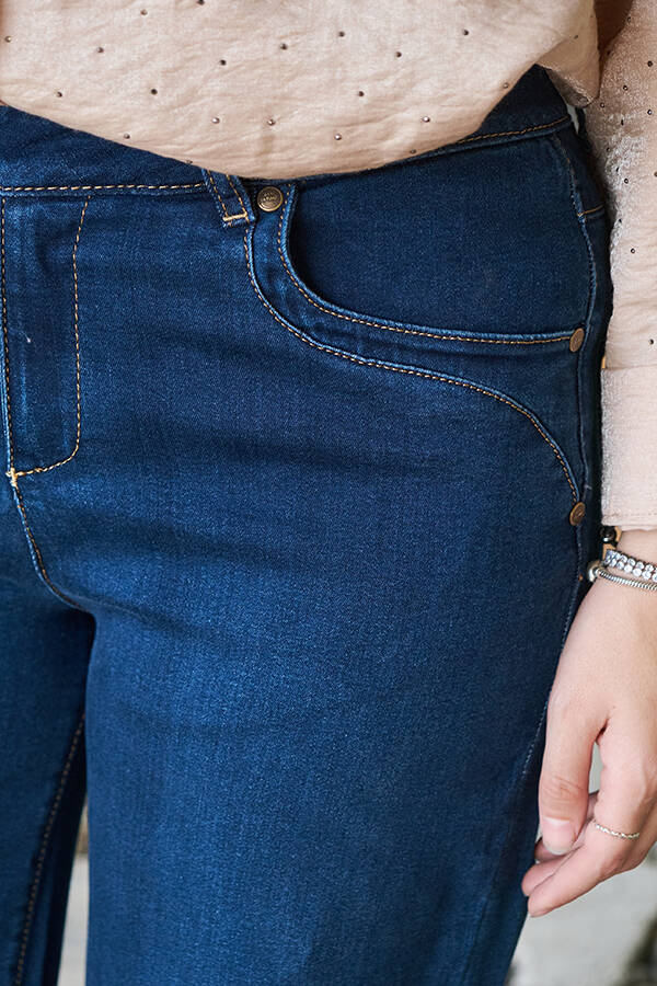 1067-Denim Bol Paça Pantolon Koyu Mavi