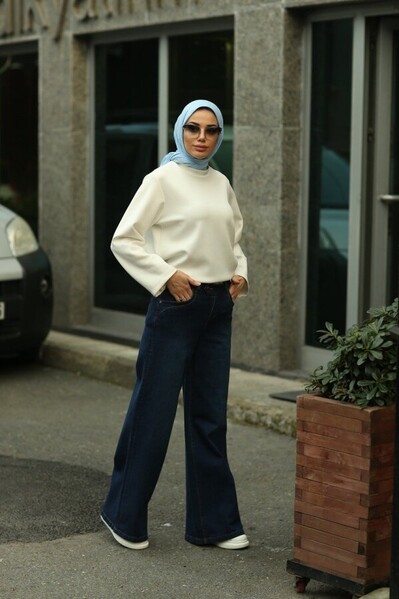 Neways - 1067-Denim Bol Paça Pantolon Lacivert