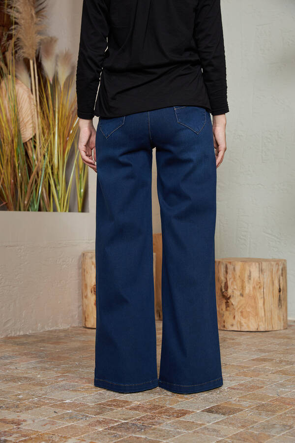 1067-Denim Bol Paça Pantolon Lacivert