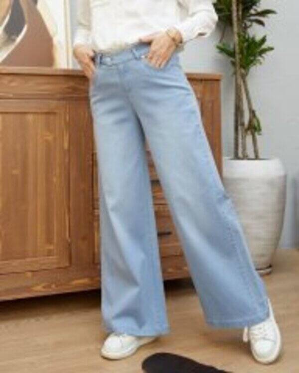 1067-Denim Bol Paça Pantolon Mavi