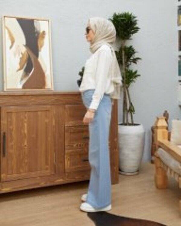 1067-Denim Bol Paça Pantolon Mavi