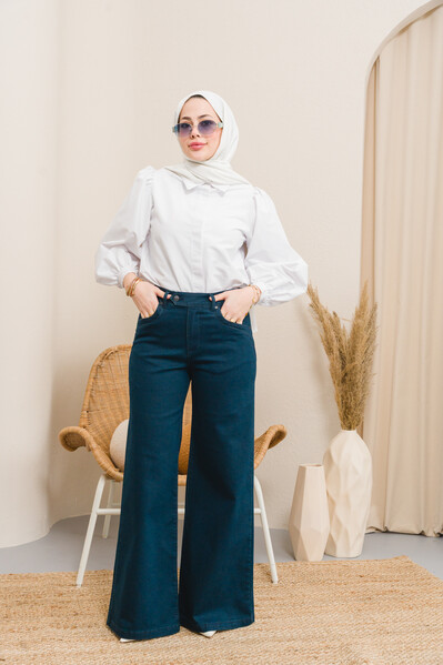 Neways - 1067-Denim Bol Paça Pantolon Petrol