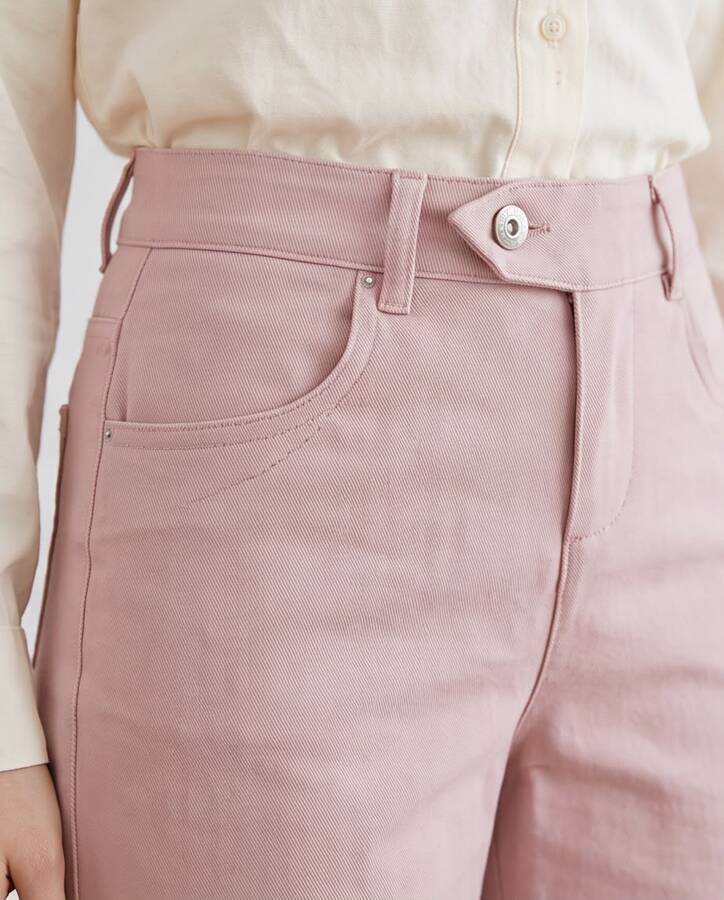 1067-Denim Bol Paça Pantolon Pudra