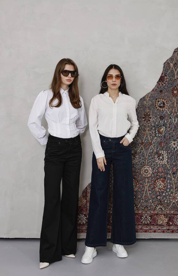 1067-Denim Bol Paça Pantolon Siyah