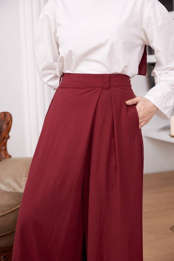 1073-Ancelina Pantolon etek Bordo