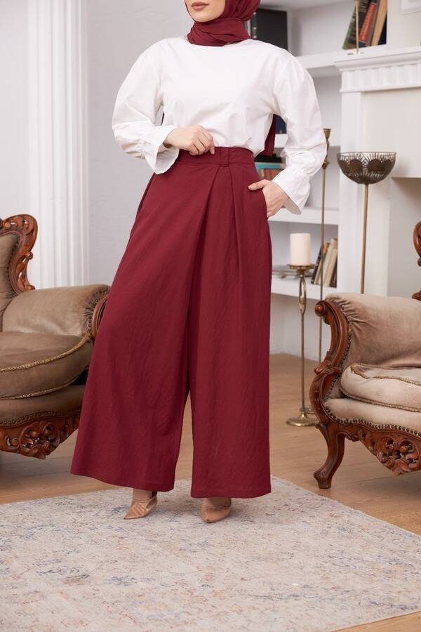 1073-Ancelina Pantolon etek Bordo