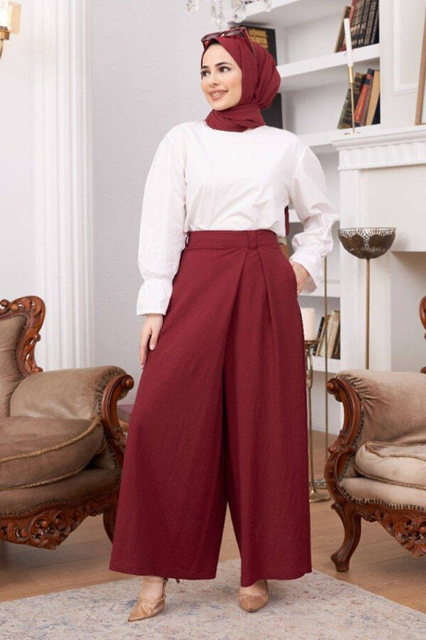 1073-Ancelina Pantolon etek Bordo