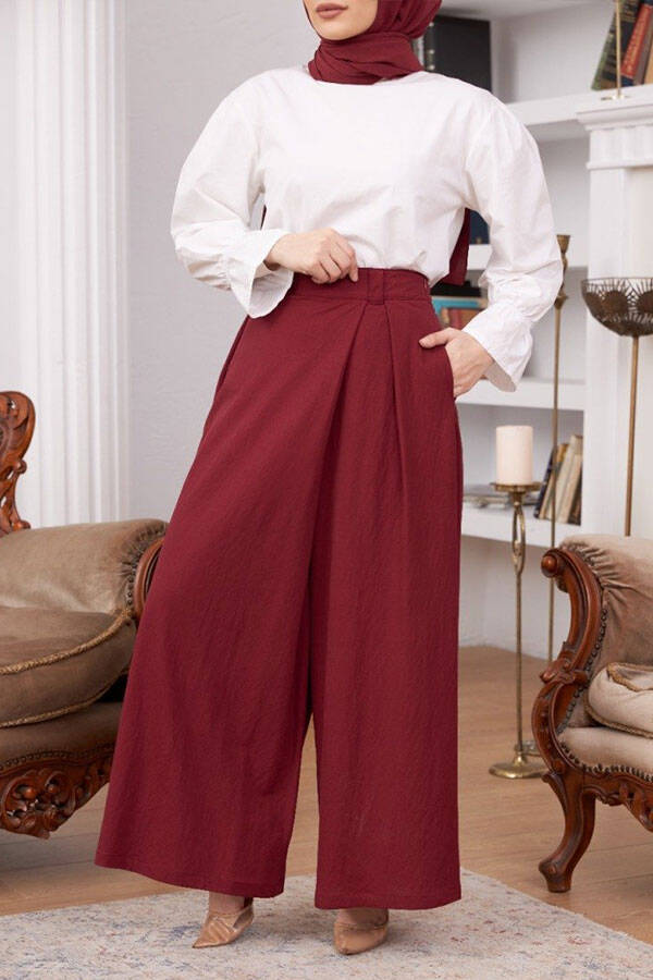 1073-Ancelina Pantolon etek Bordo