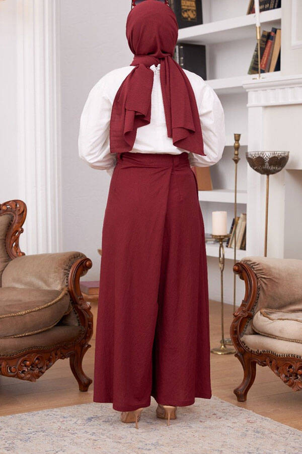 1073-Ancelina Pantolon etek Bordo