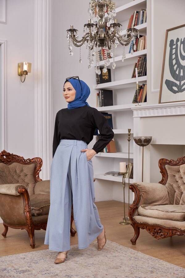 1073-Ancelina Pantolon etek Mavi