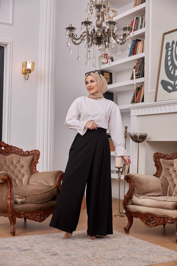 1073-Ancelina Pantolon etek Siyah