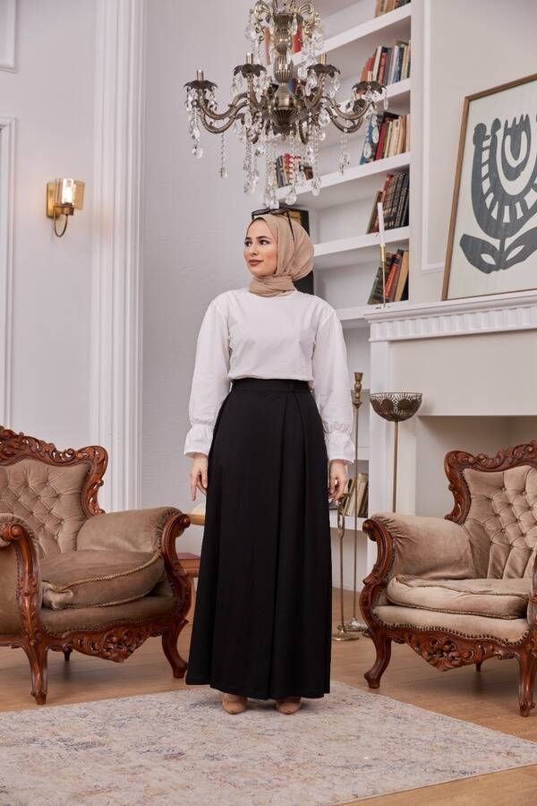 1073-Ancelina Pantolon etek Siyah
