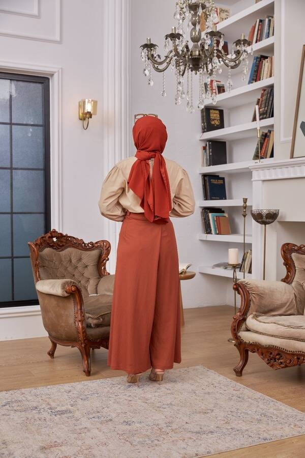 1073-Ancelina Pantolon etek Taba