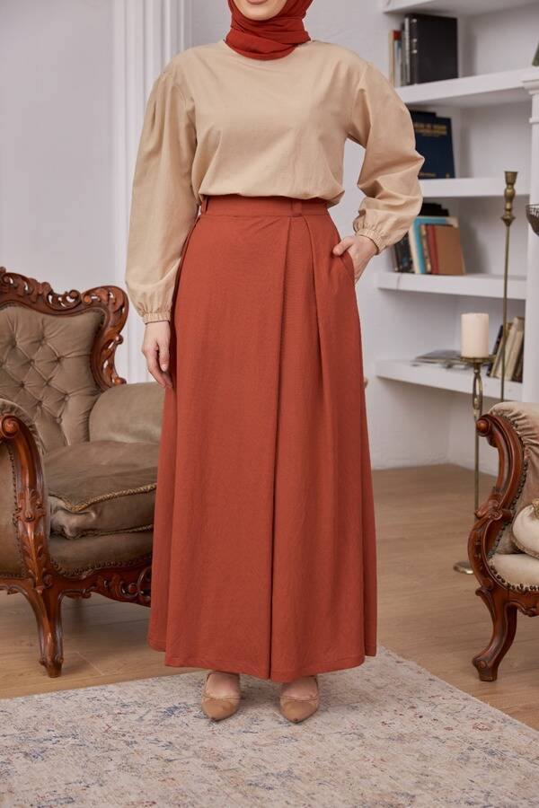 1073-Ancelina Pantolon etek Taba