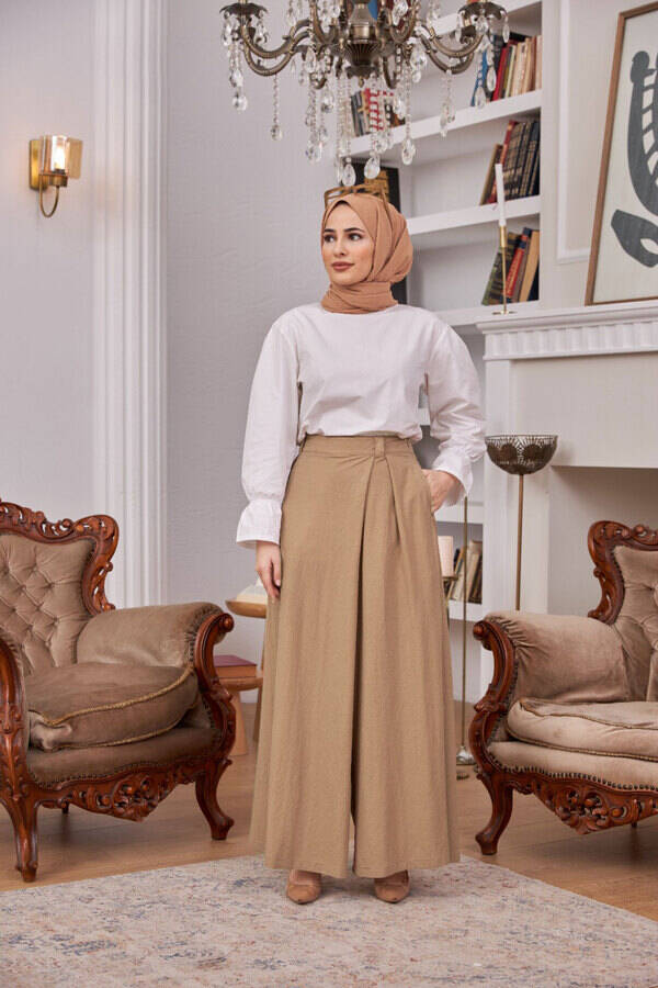 1073-Ancelina Pantolon etek Vizon