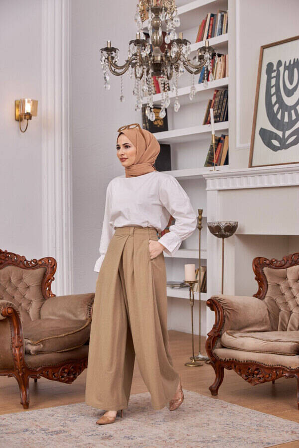 1073-Ancelina Pantolon etek Vizon