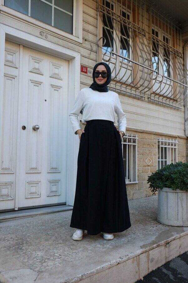 1073-DENİM PANTOLON ETEK Blue Black