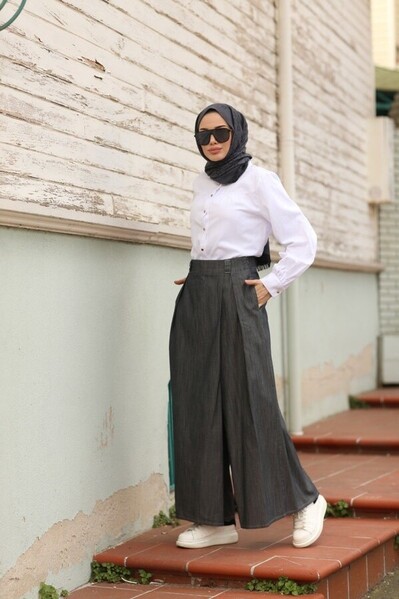 Neways - 1073-DENİM PANTOLON ETEK Koyu Gri Neways - 1073-DENİM PANTOLON ETEK Koyu Gri