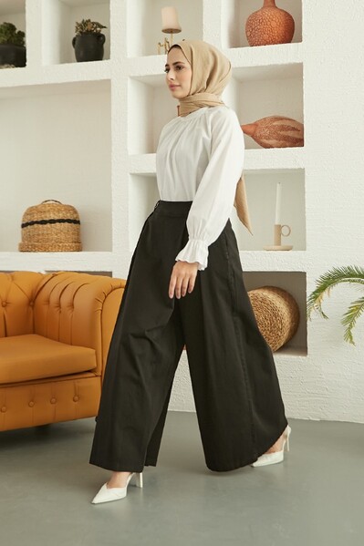 Neways - 1073-Denim Parça Boya Pantolon Etek Siyah