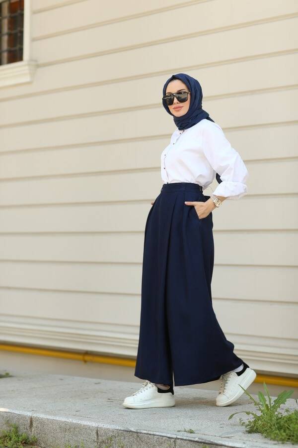1073-Denim Tensel Pantolon Etek Lacivert