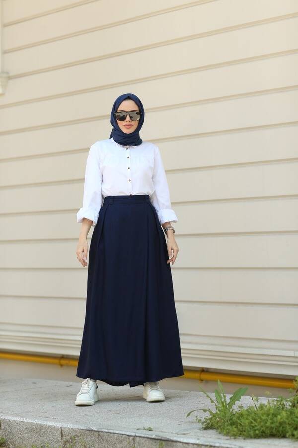1073-Denim Tensel Pantolon Etek Lacivert
