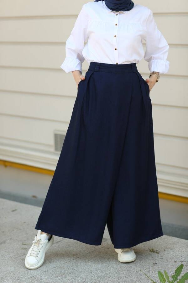 1073-Denim Tensel Pantolon Etek Lacivert