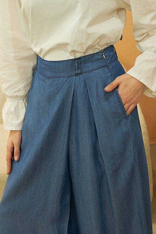 1073-Denim Tensel Pantolon Etek Koyu Mavi - 2