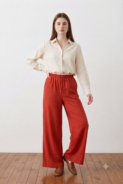 Neways - 1105-Ancelina Lastikli Pantolon Kiremit