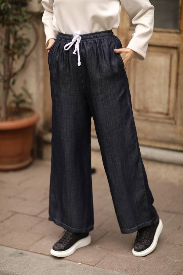 1105-Denim Lastikli Pantolon Lacivert