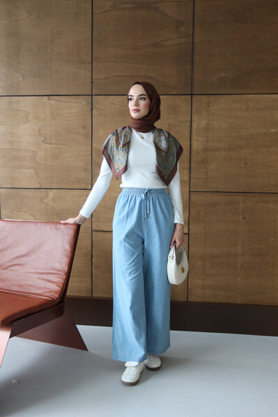 Neways - 1105-Deniml Lastikli Pantolon Mavi