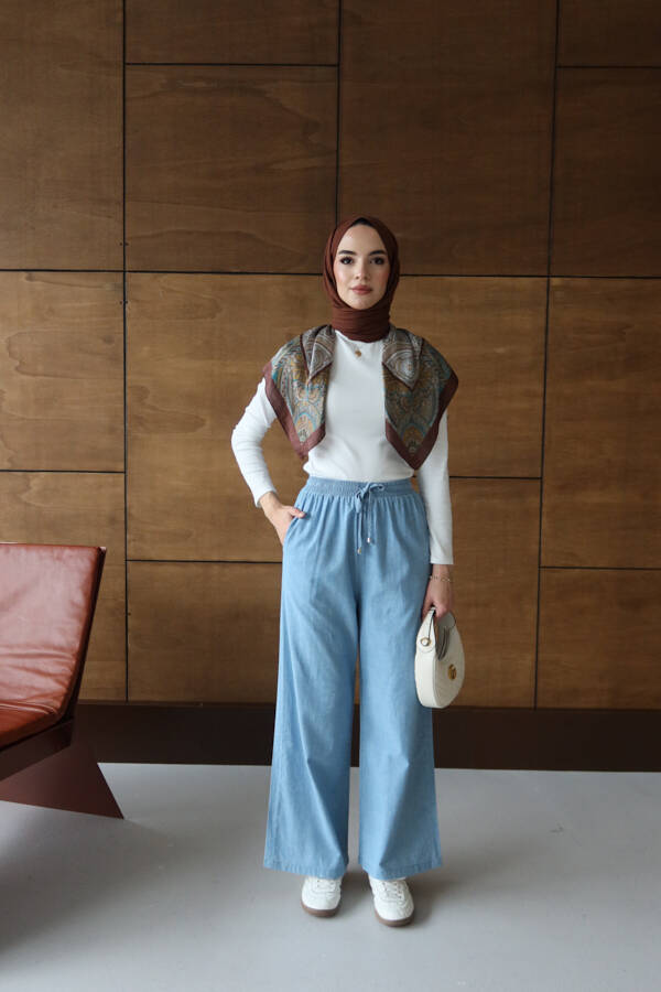 1105-Deniml Lastikli Pantolon Mavi