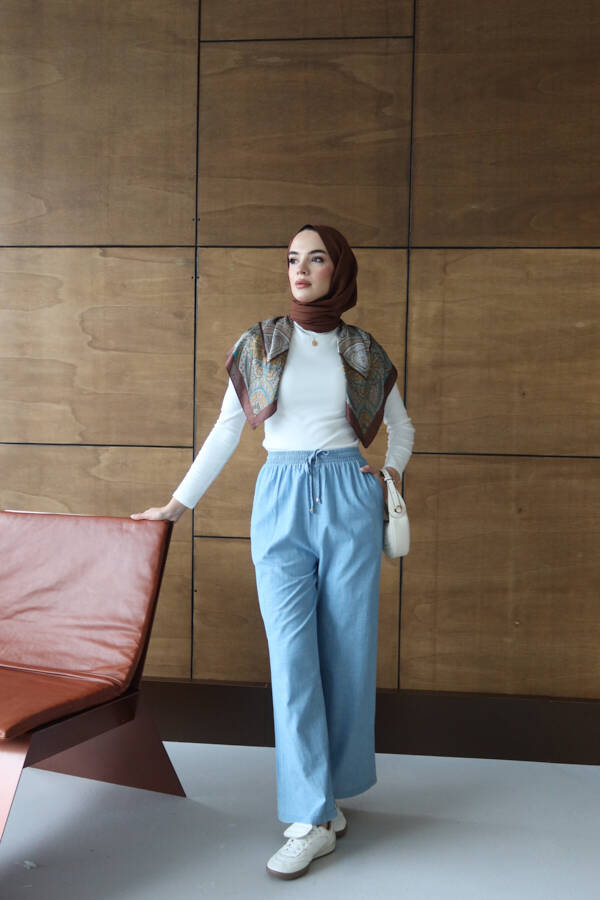 1105-Deniml Lastikli Pantolon Mavi