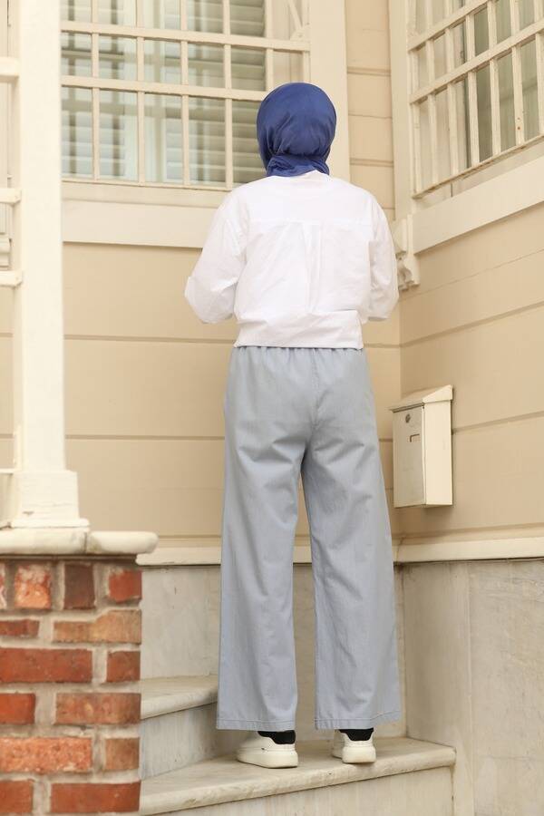 1105-Lastikli Denim Pantolon Açık Mavi